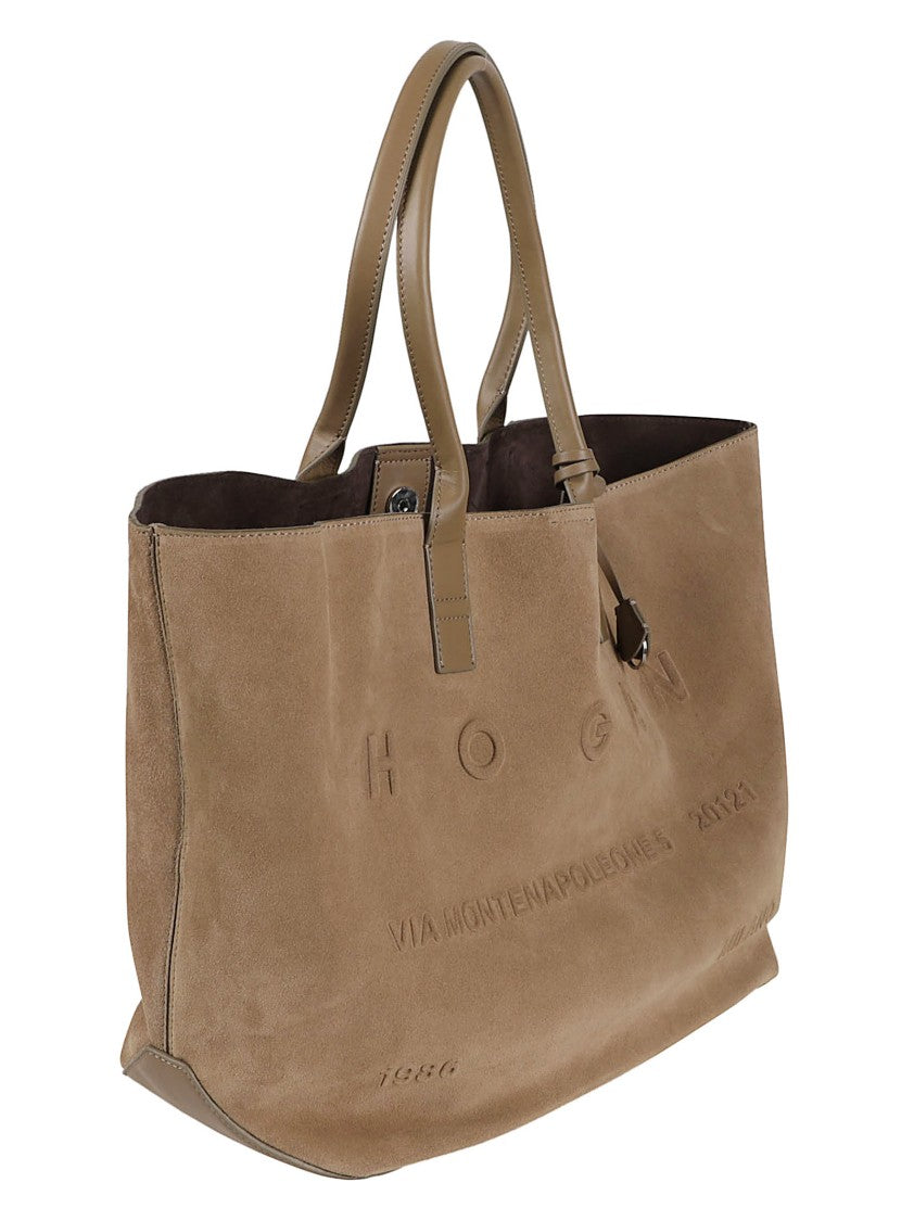 Hogan Address Medium Embossed Calf Leather Shopping Bag