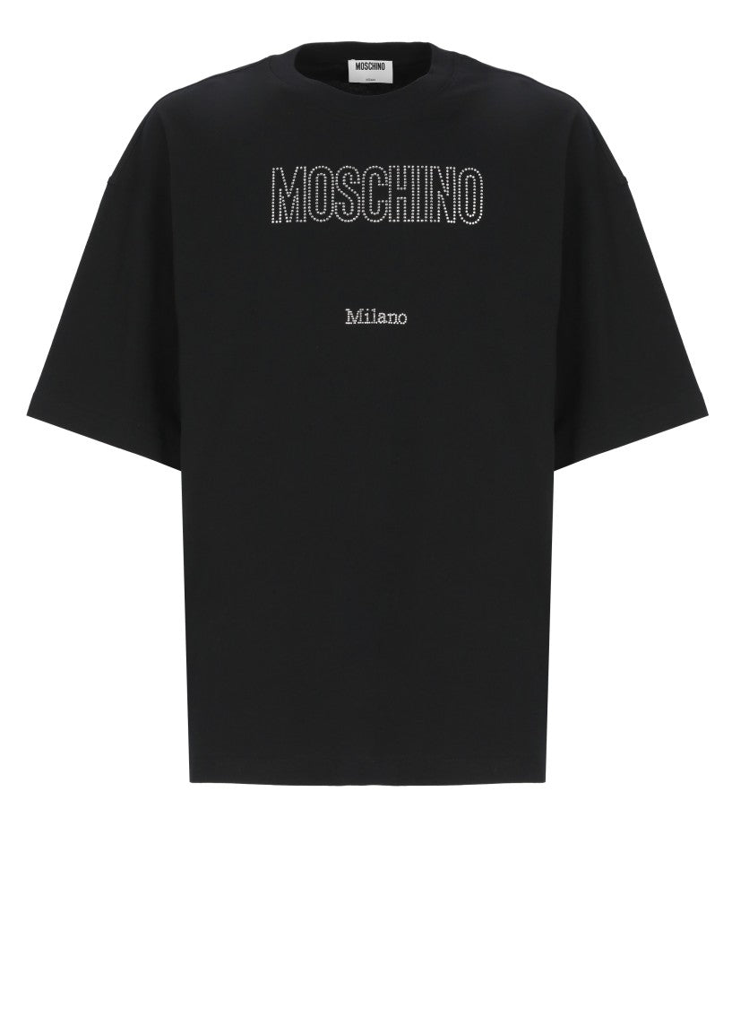 Moschino Cotton T-Shirt With Strass Logo Detailing