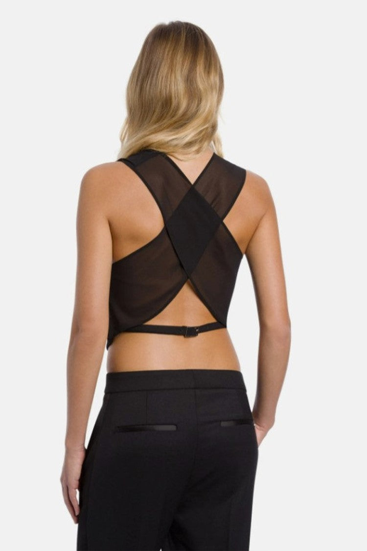 Dondup Black Polyester-Wool Satin-Back Waistcoat