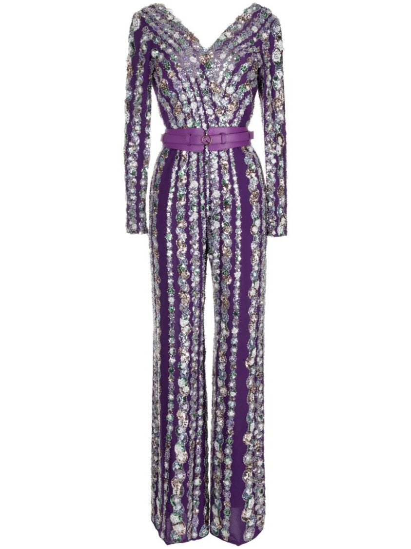 Saiid Kobeisy Canton Crepe Beaded Jumpsuit With A Wrapped Top