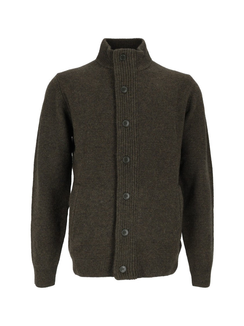 Barbour Wool Zip-Through Sweater With Ribbed Collar And Contrasting Patches