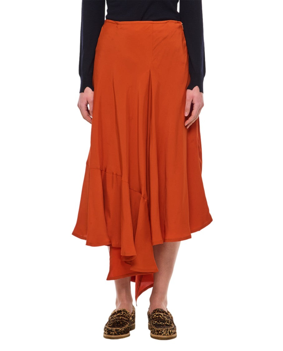 Colville Asymmetrical Ruffled Midi Skirt In Vibrant Orange