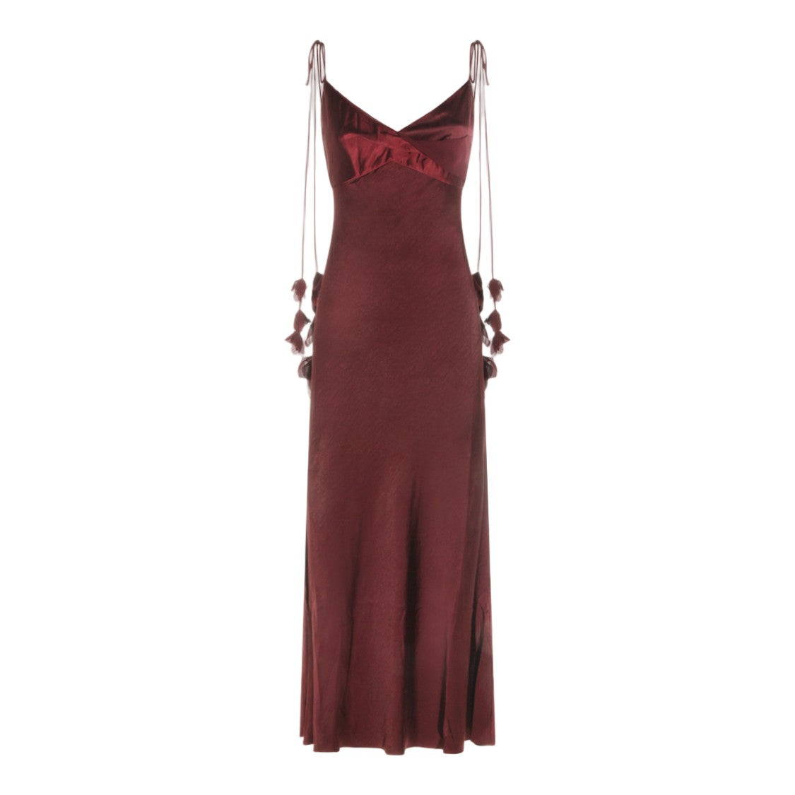 Self-Portrait Long Flowing Burgundy Dress With Spaghetti Straps