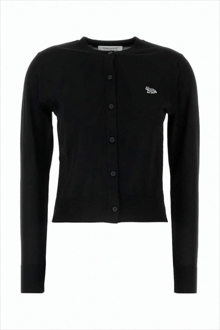 Maison Kitsuné Fitted Black Cardigan With Ribbed Hem