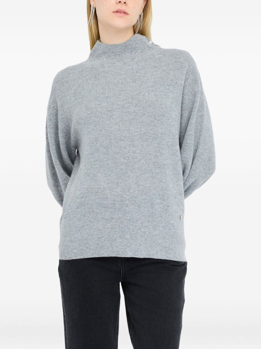 Liu Jo Ribbed Grey Sweater With Puff Sleeves