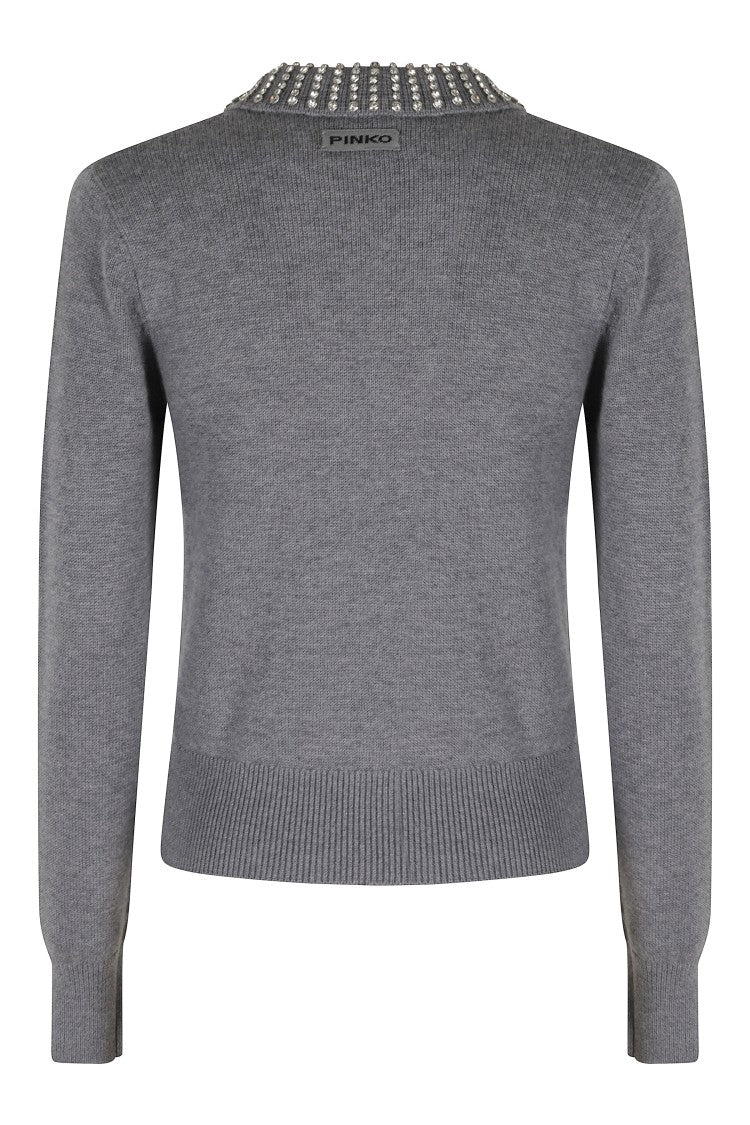 Pinko Ventotene Polo Sweater With Jewel Appliqués