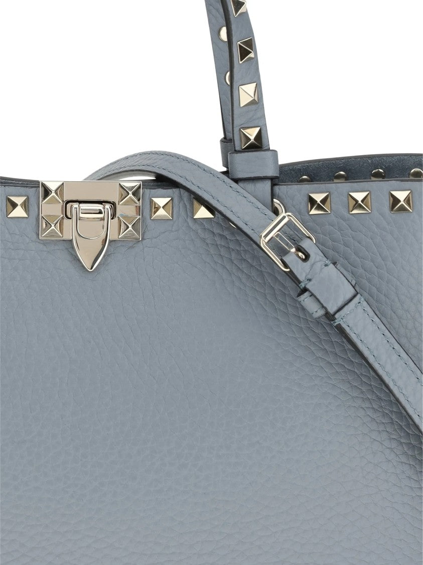 Valentino Blue Structured Textured Leather Studded Tote