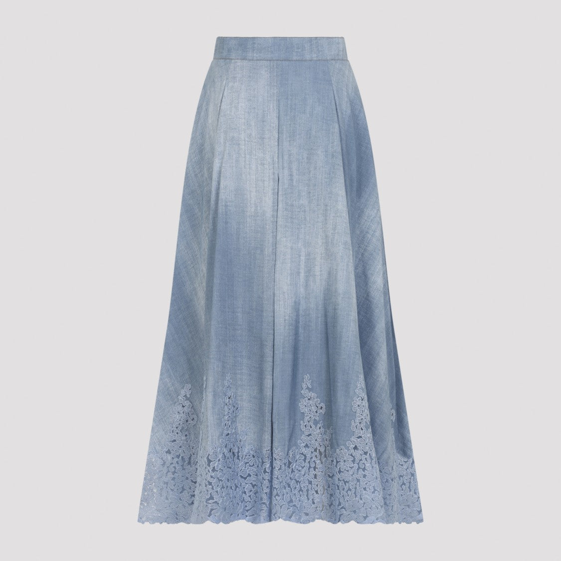 Ermanno Scervino Flowing Pleated Midi Skirt With Floral Lace Hem