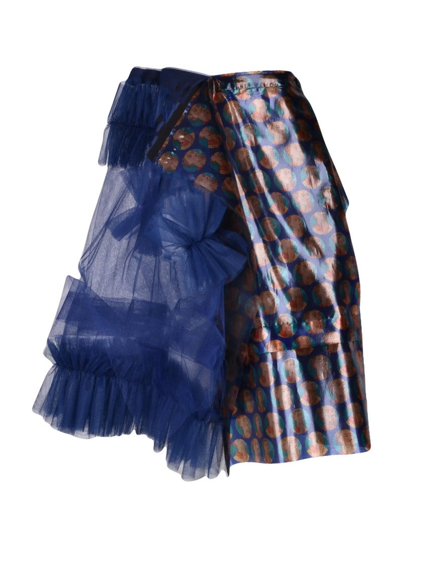 Tao Comme Des Garçons Brown/Purple Portrait Pattern Tulle Midi Skirt