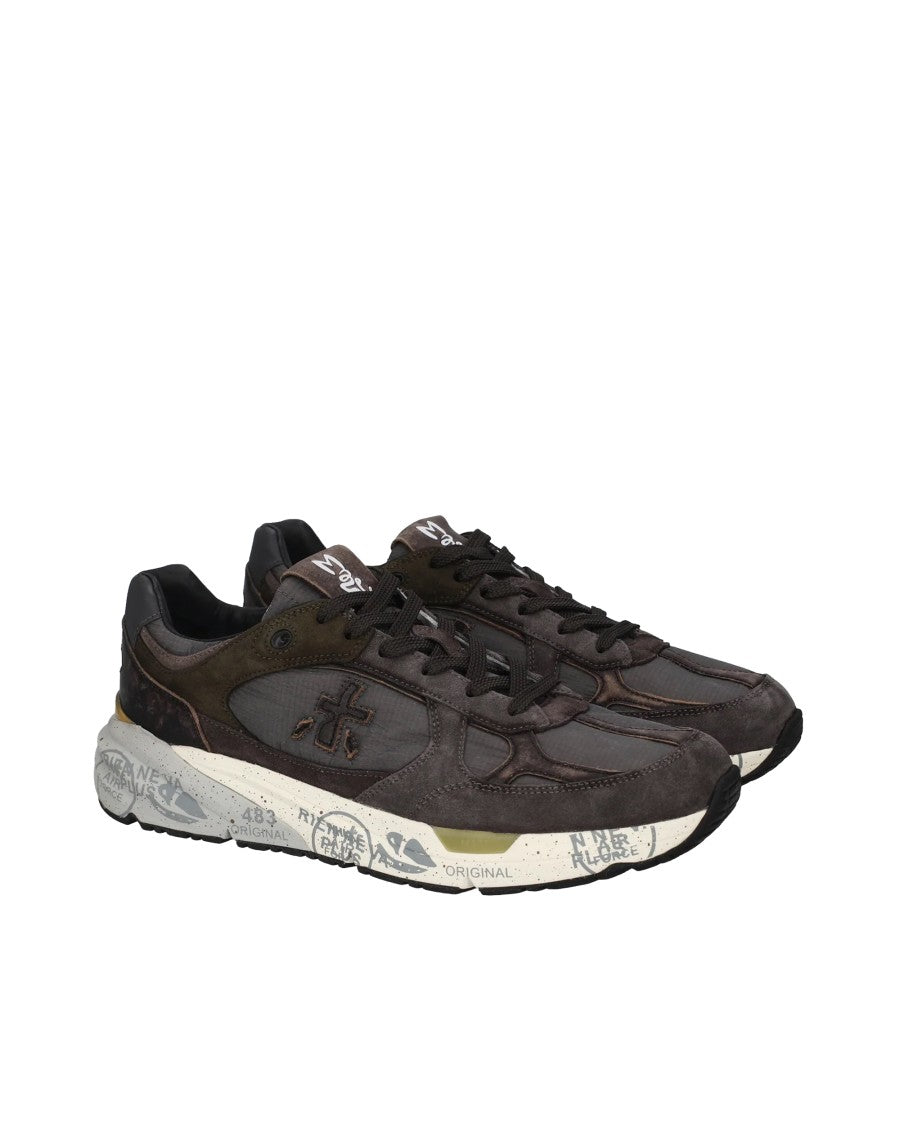 Premiata Black Taupe Dark Green Mase Leather Sneakers
