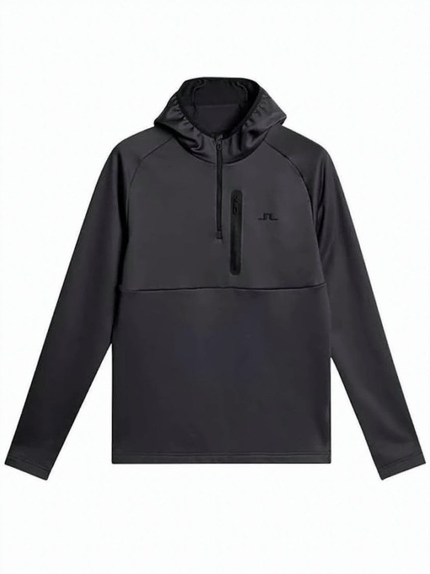 J Lindeberg Minimalist Black Hooded Activewear Top With Half-Zip Design