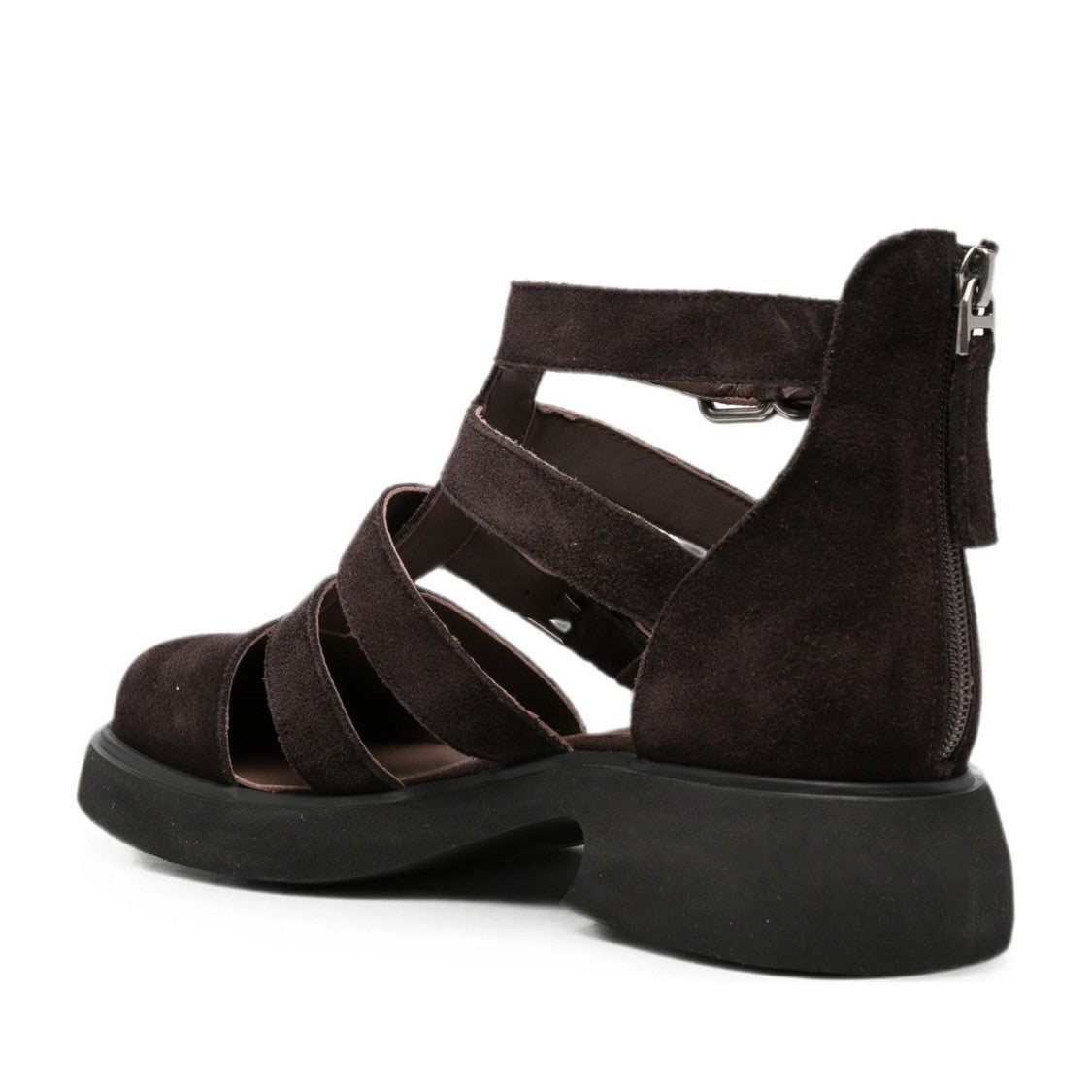 Sergio Moretti Brown Silver-Tone Buckle Suede Sandals