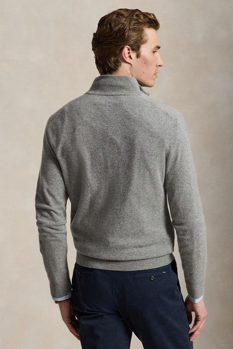 Polo Ralph Lauren Grey Textured-Knit Quarter-Zip Sweater