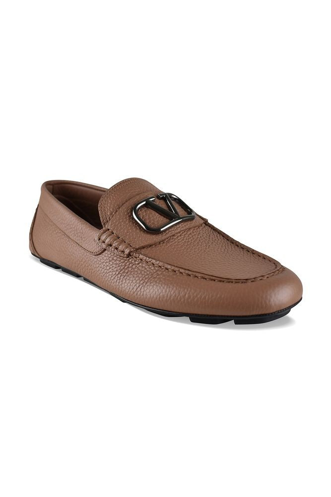 Valentino Garavani Camel Grained Leather Vlogo Loafers