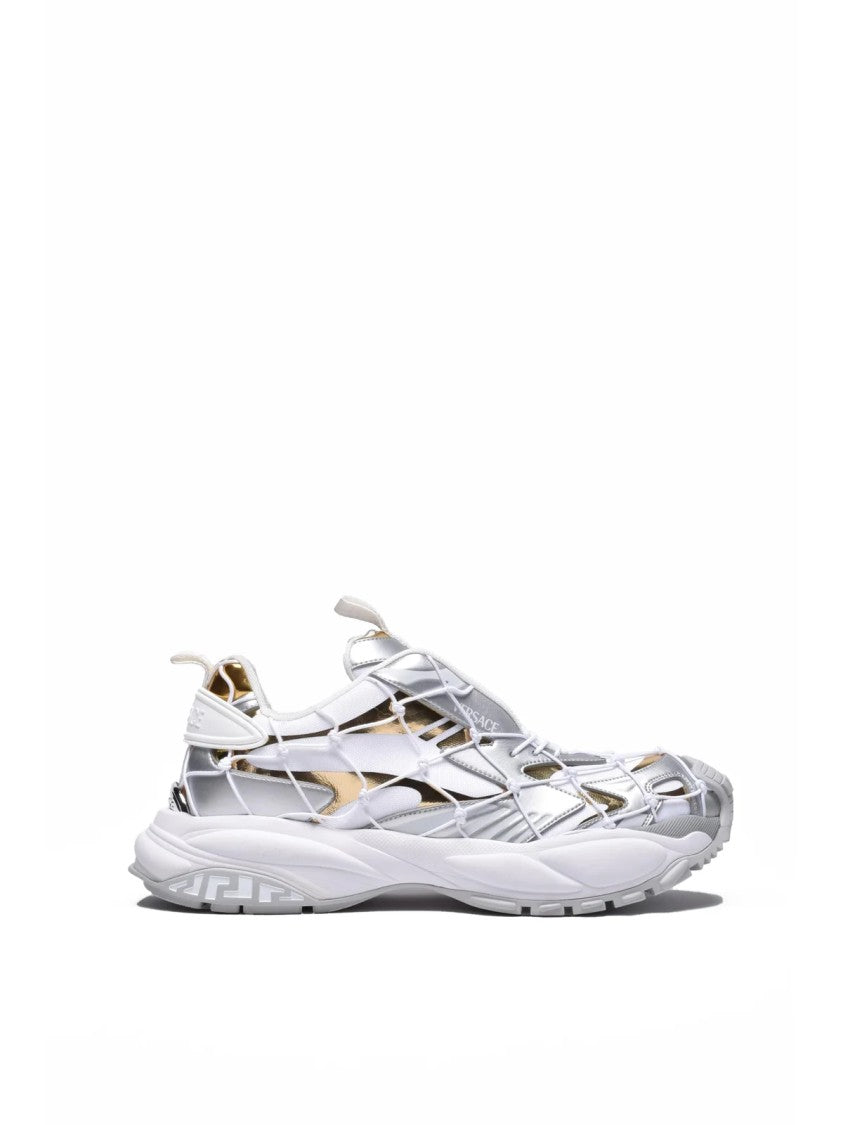 Versace Collection White/Grey Net Overlay Rubber Sneakers