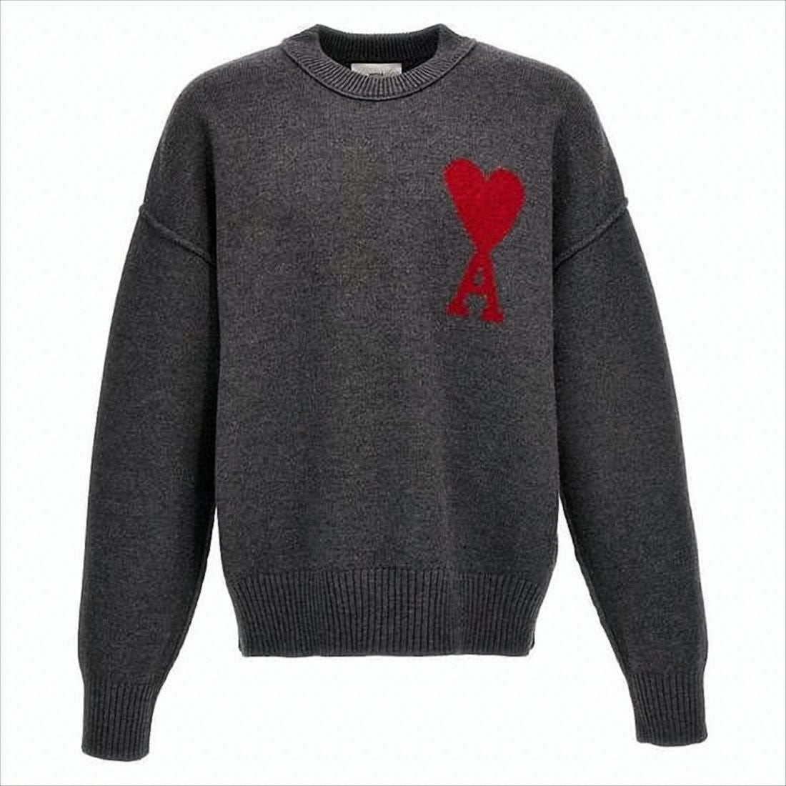 Ami Relaxed Fit Wool Sweater With Heart Emblem