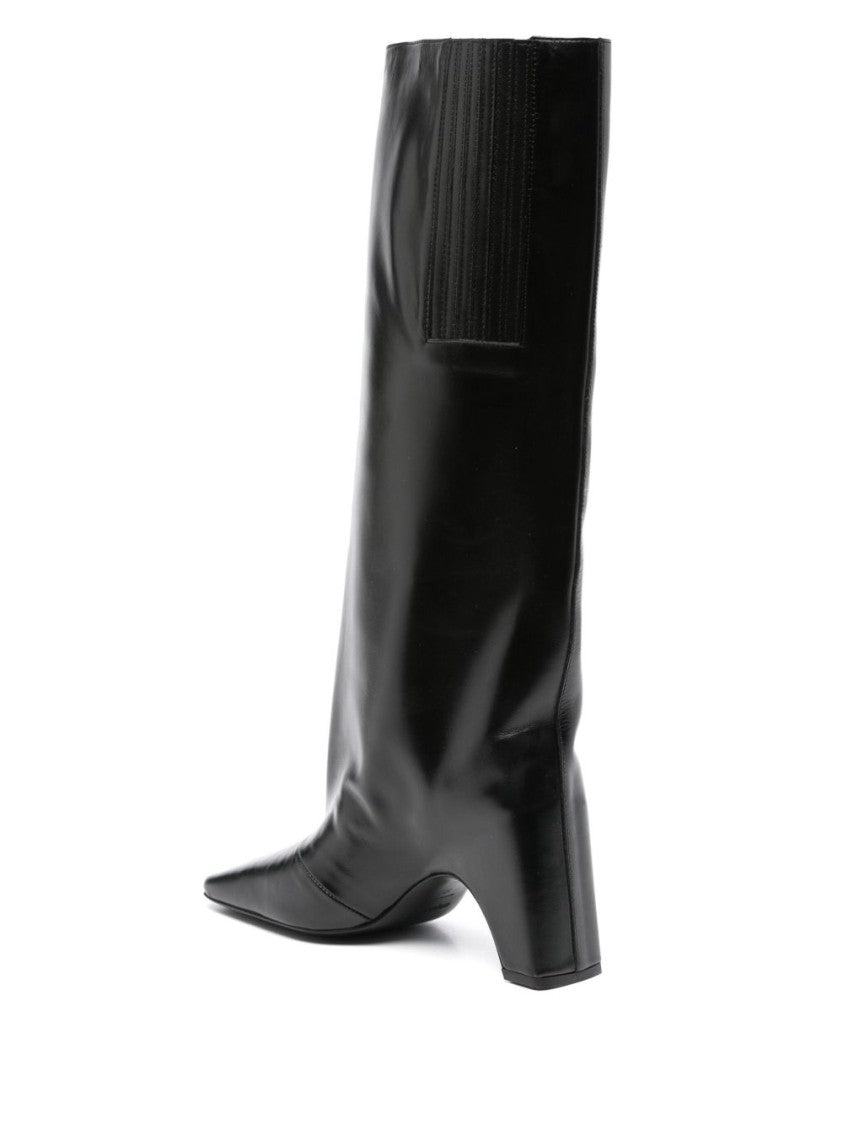 Coperni Black Leather Square Toe Block Boots