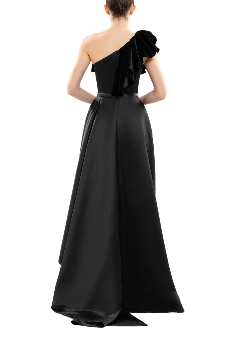 Saiid Kobeisy One-Shoulder Velvet And Satin Dress