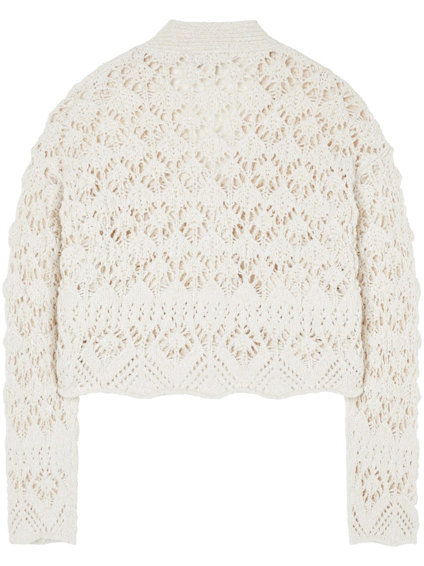 Alanui Open-Knit Cropped Cardigan With Scalloped Edges