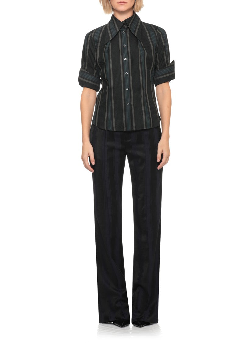 Vivienne Westwood Green Violin Striped Viscose Short Sleeve Shirt