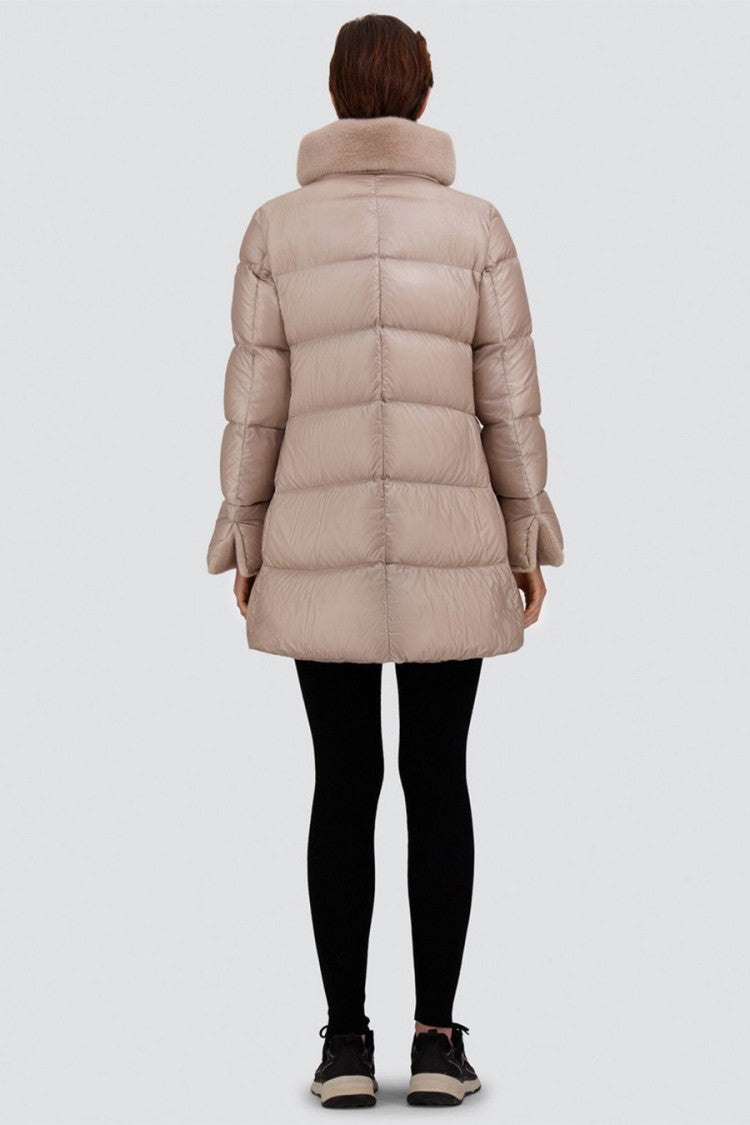 Herno Beige Polyamide Shearling-Collar Puffer Jacket