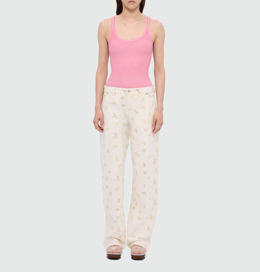 Msgm Light Beige Floral Print Trousers