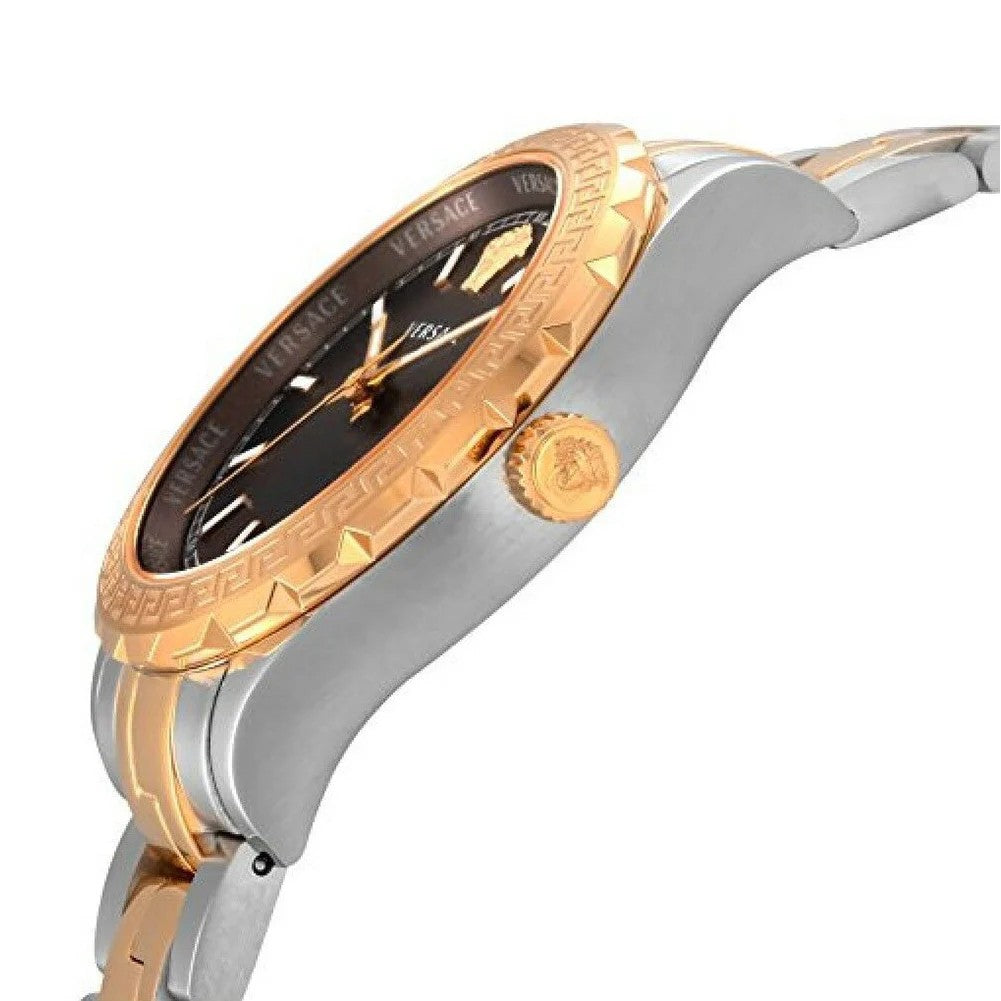 Versace Hellenyium Lady 35 Mm Quartz Watch With Brown Dial And Two-Tone Finish