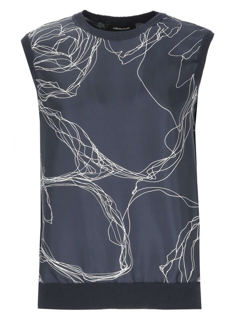 Fabiana Filippi Blue Silk Printed Cotton Sweater