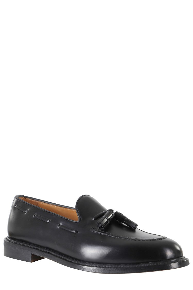 John Spencer Black Smooth Decorative Tassels Leather Loafers