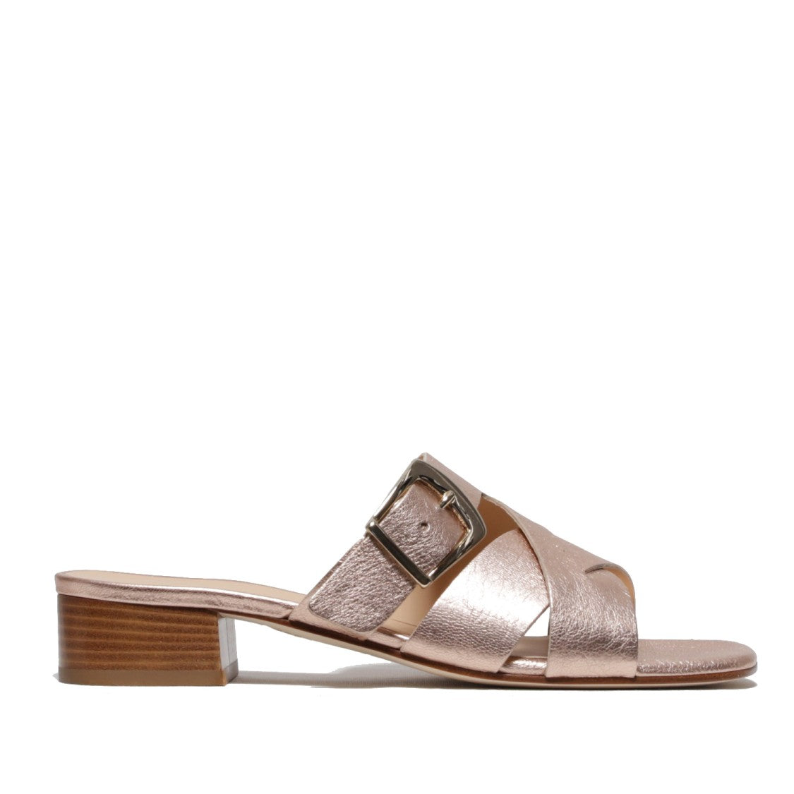 La Sellerie Copper Leather Slipper With Cross And Golden Buckle