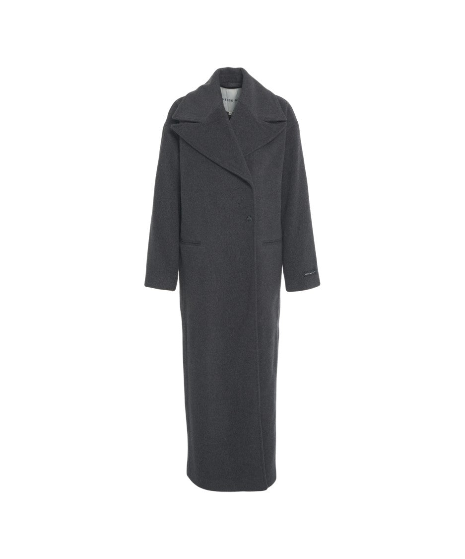 Herskind Oversized Grey Coat With Wide Lapel Collar And Minimalist Design
