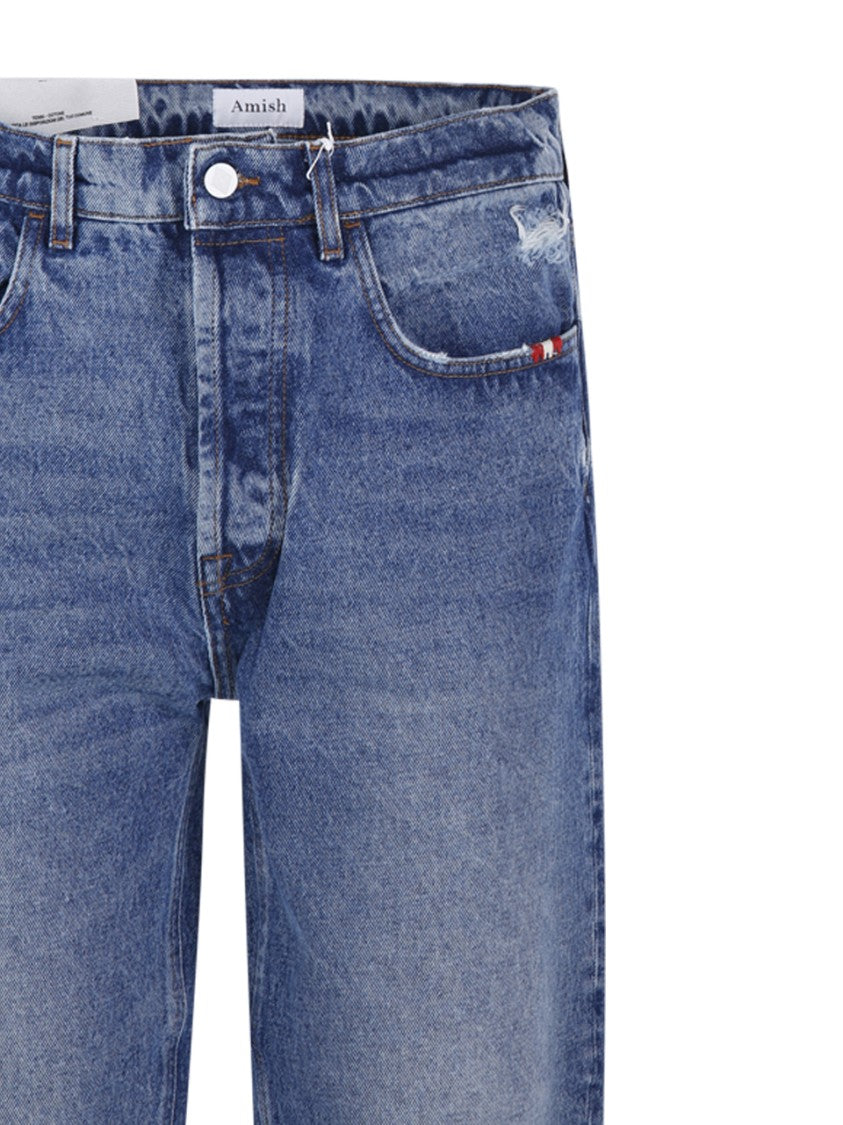 Amish Light Blue Straight-Leg Jeans With Vintage Wash And Classic Fit