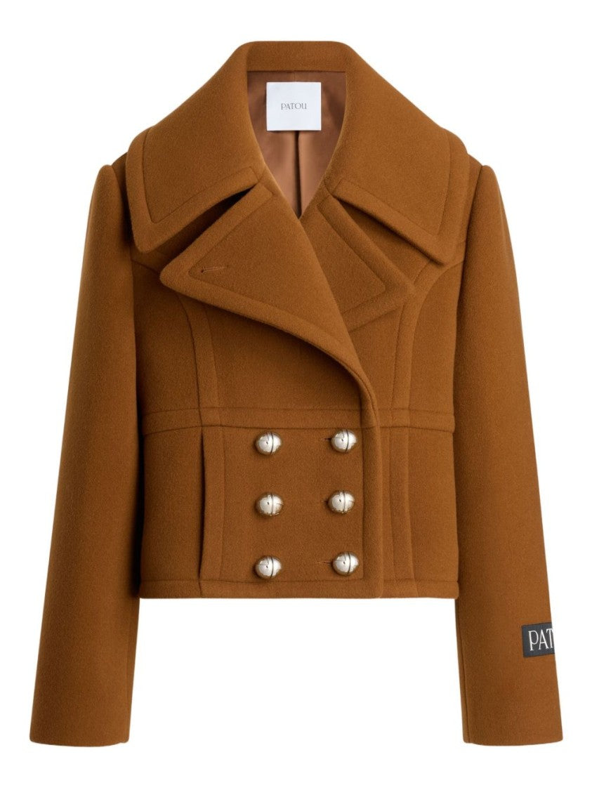Patou Cropped Double-Breasted Coat With Wide Lapels