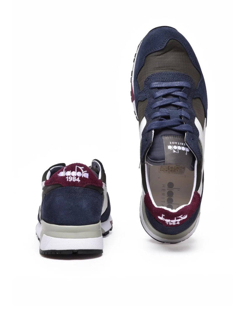 Diadora Heritage Blue Black Polyester Leather Trident Sneakers