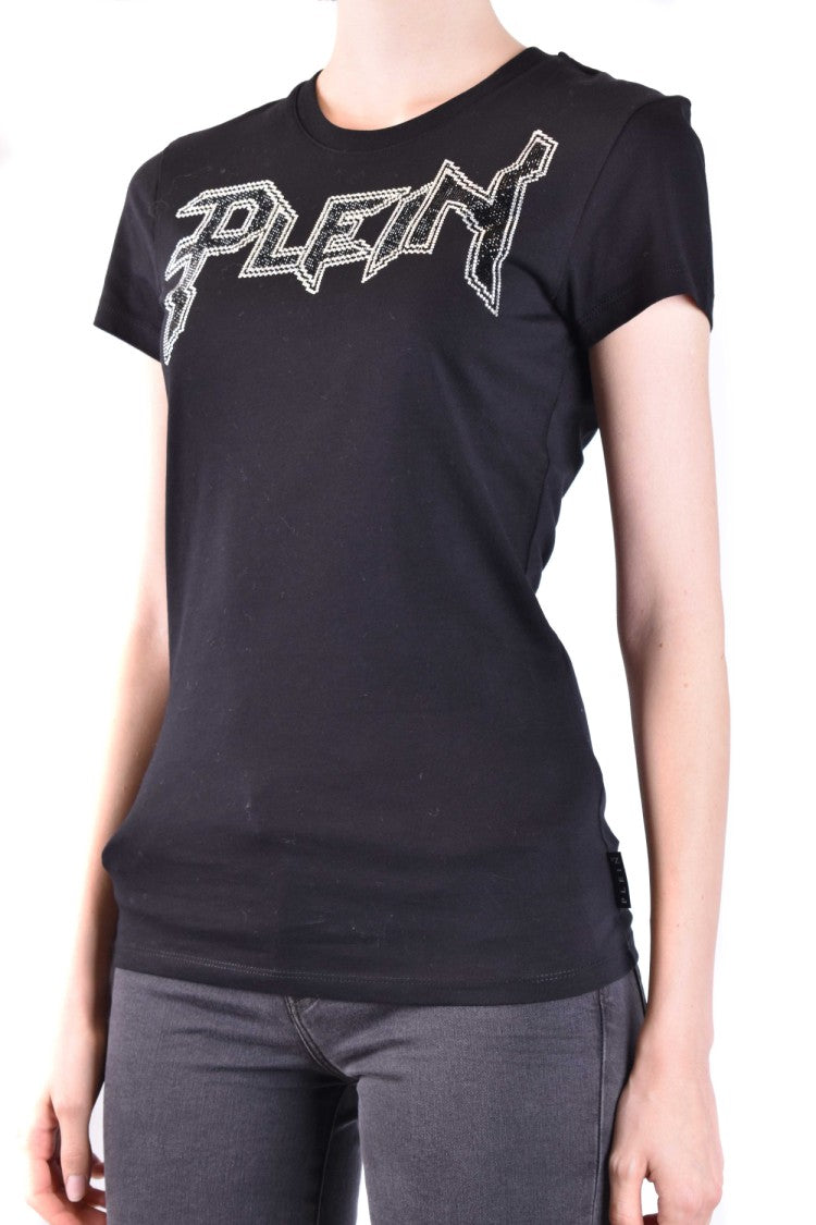 Philipp Plein Fitted Black T-Shirt Bold Logo Embellishments