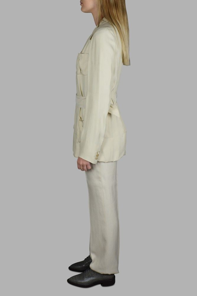 Prada Tailored Beige Two-Piece Suit With Belted Jacket