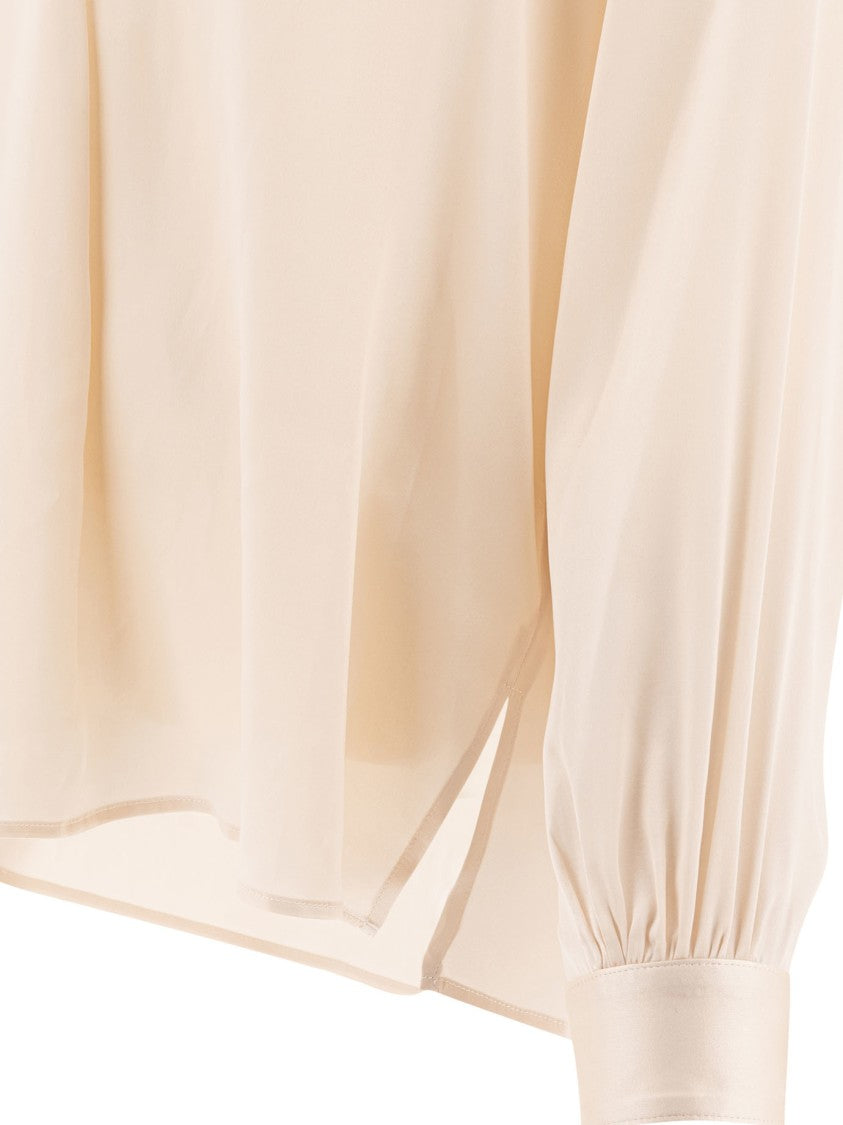 F.It Silk-Elastane Blend Beige Long-Sleeved Shirt