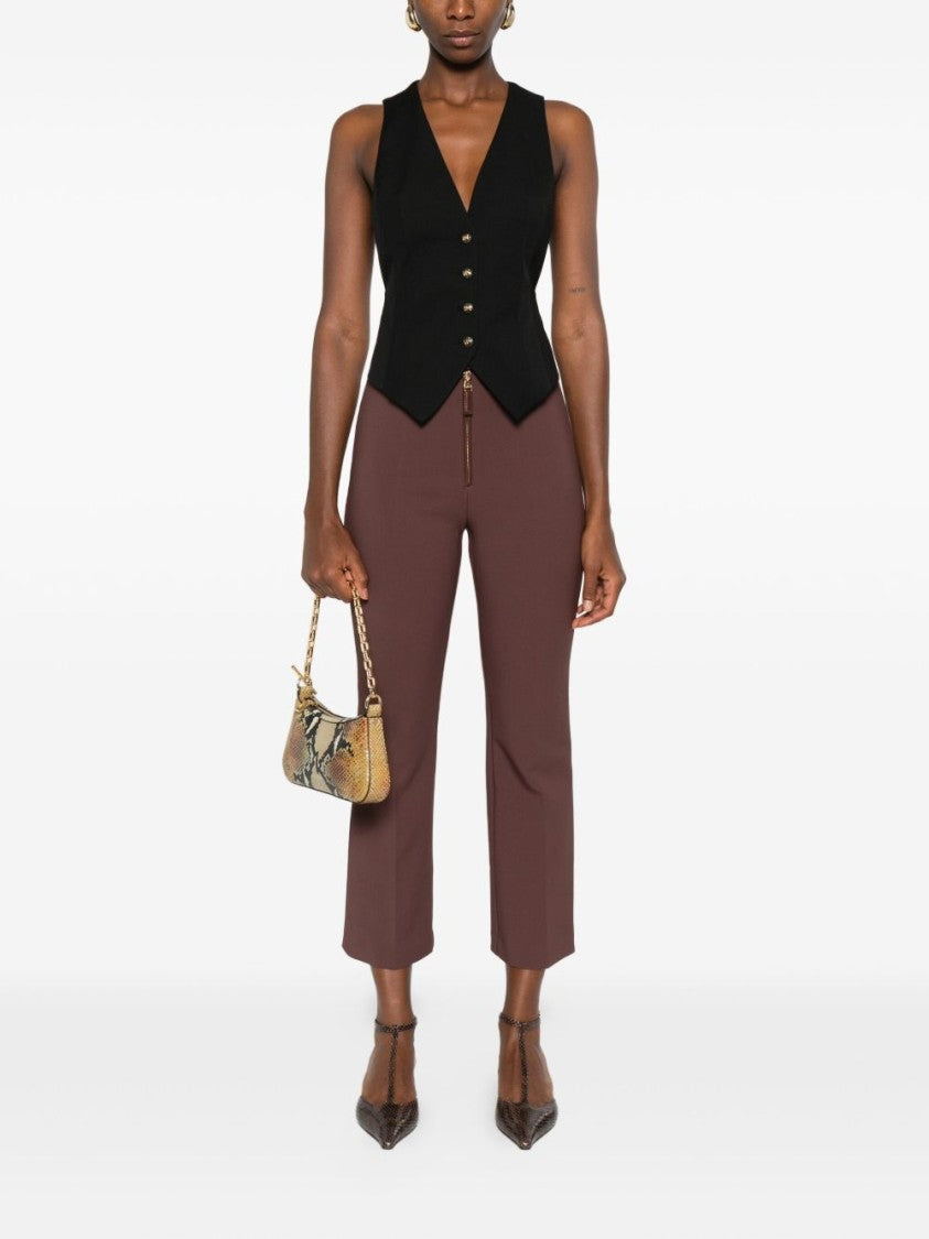 Elisabetta Franchi Cropped Brown Straight-Leg Trousers With High Waist