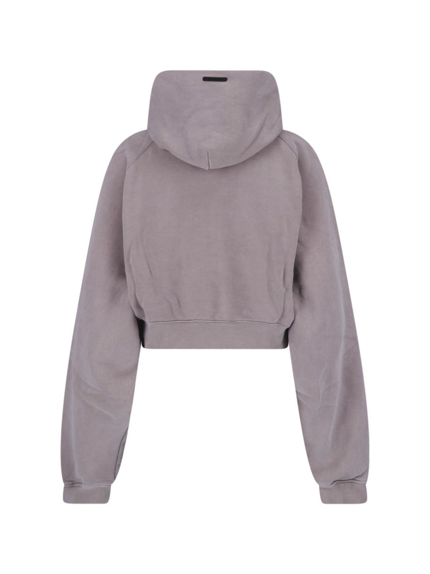 Fear Of God Essentials Grey Cropped Washed Texture Arched Hoodie