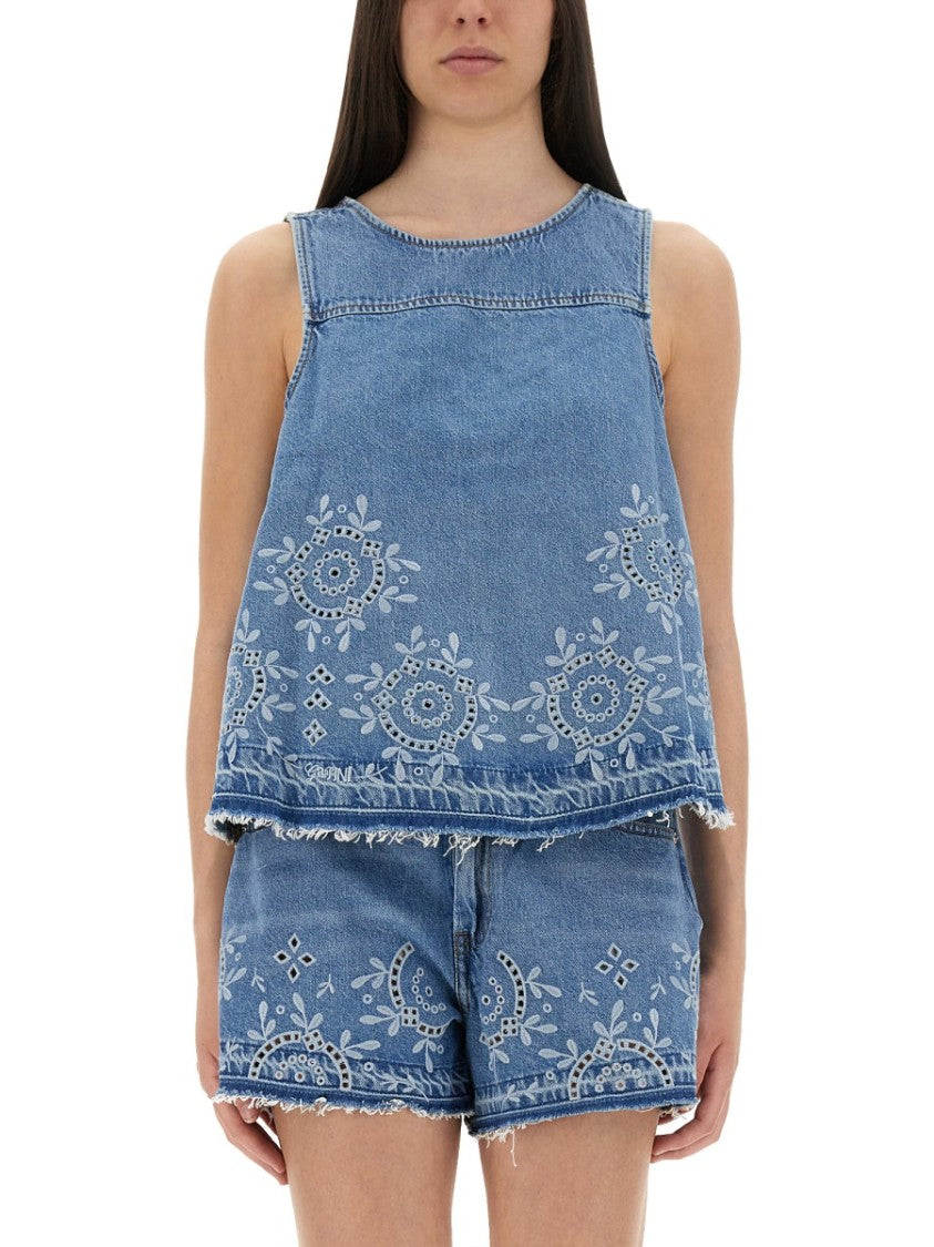 Ganni Top With Intricate Sangallo Embroidery