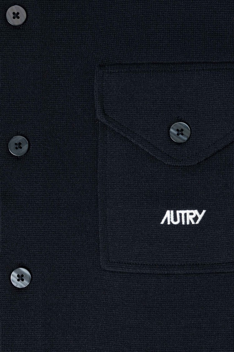 Autry Blue Viscose-Nylon Band Details Overshirt