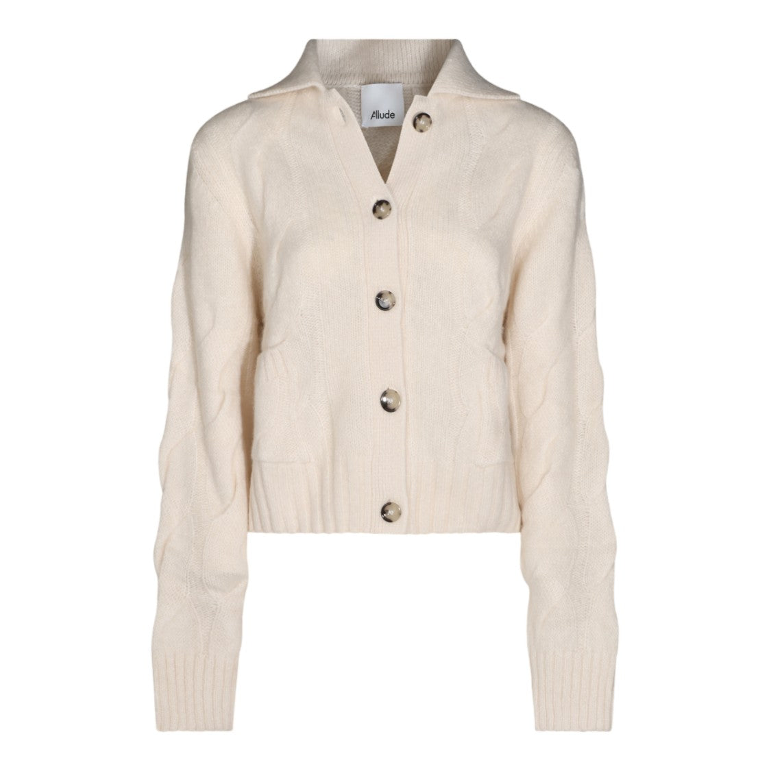 Allude Cropped Textured Knit Cardigan