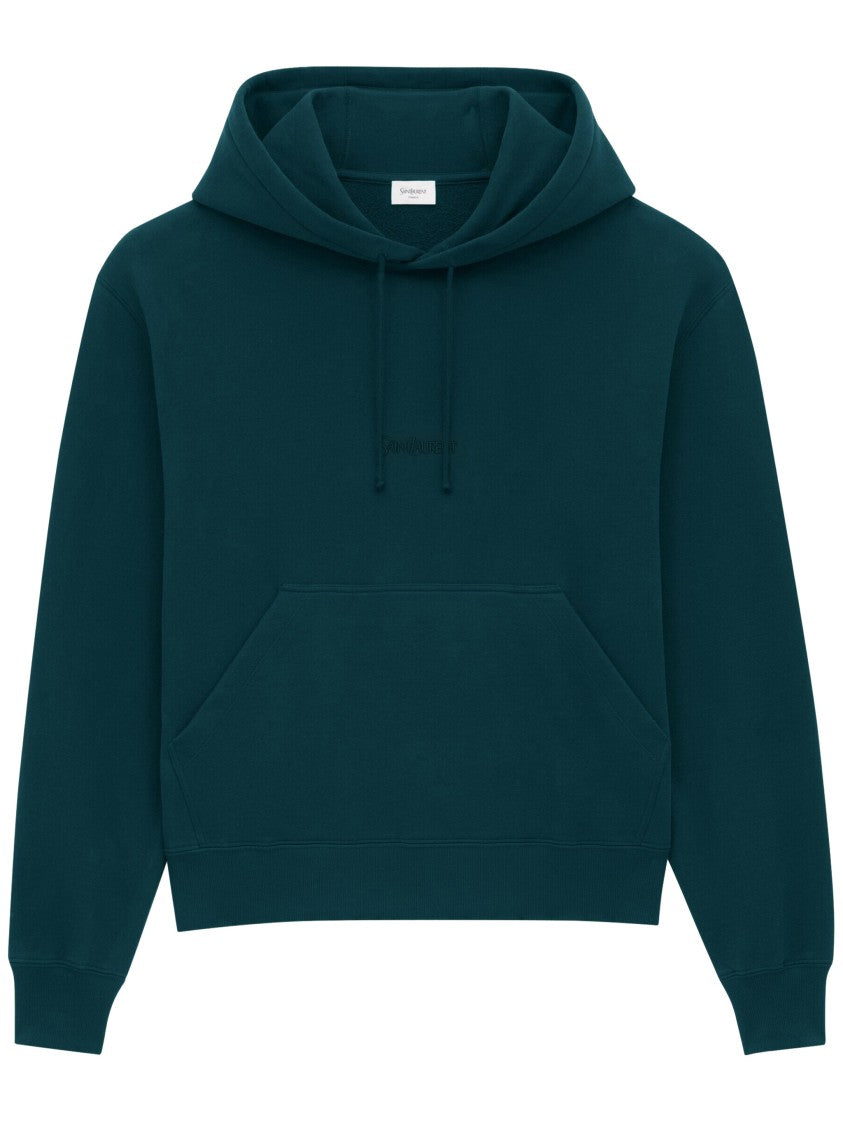 Saint Laurent Solid Blue Kangaroo Pocket Hoodie