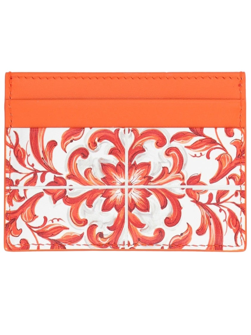Dolce & Gabbana Baroque-Inspired Metallic Logo Leather Card Holder