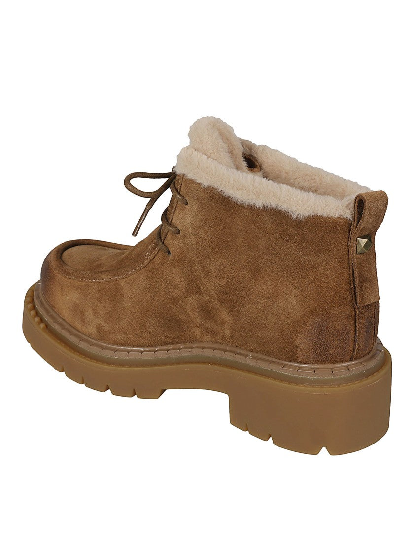 Ash Brown Demi Ankle Boots Shearling Calfskin Boots