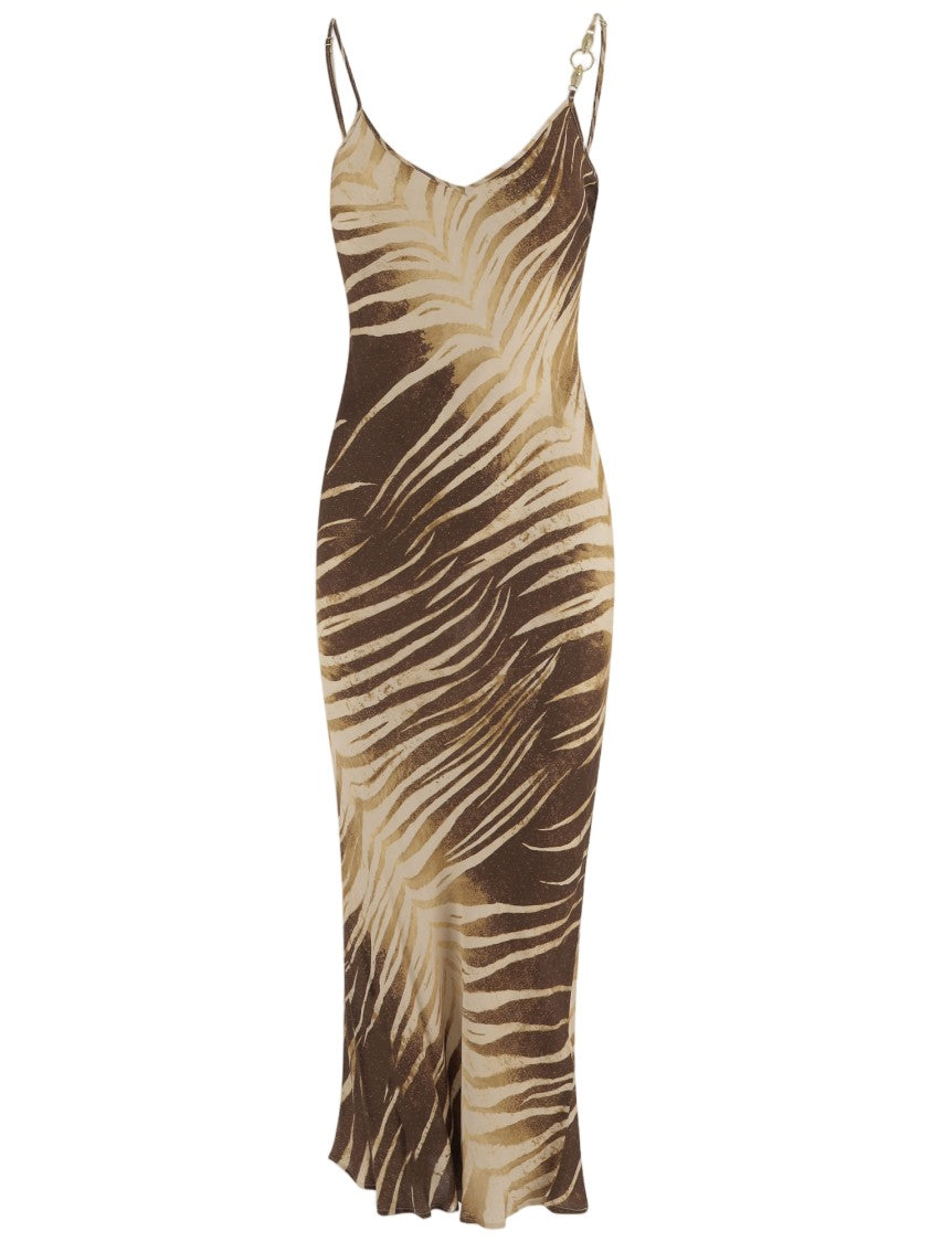 Just Cavalli Tropical Print Long Viscose Dress With Decorative Straps