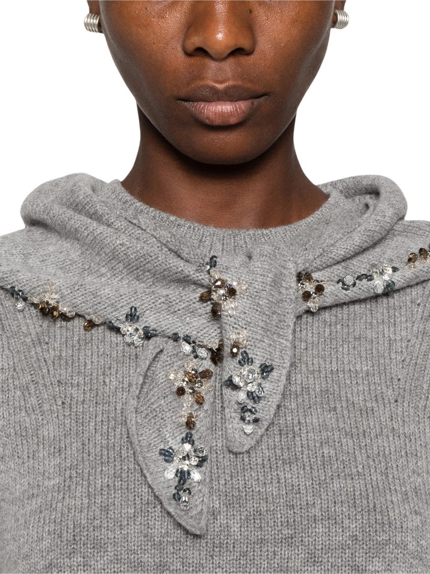 Prada Knit Sweater With Detachable Floral Beaded Collar