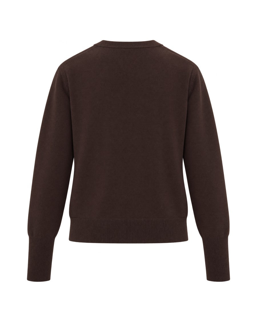 Patrizia Pepe Wood Brown Layered V-Panel Fine Knit Sweater