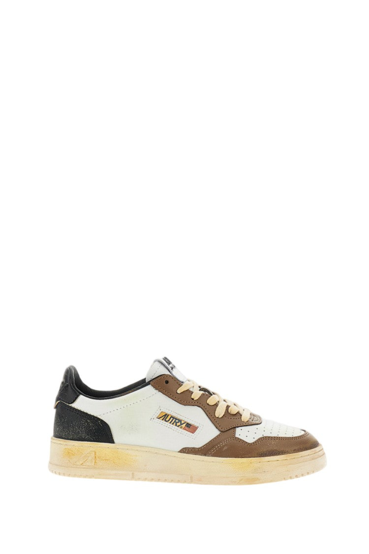 Autry White Brown Black Supervintage Medalist Low Leather Sneakers