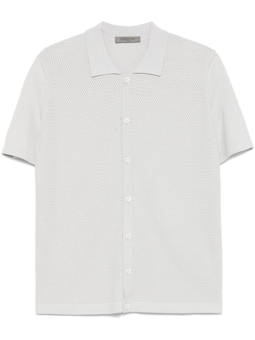 Corneliani Textured Knit Grey Sweatshirt With Classic Collar